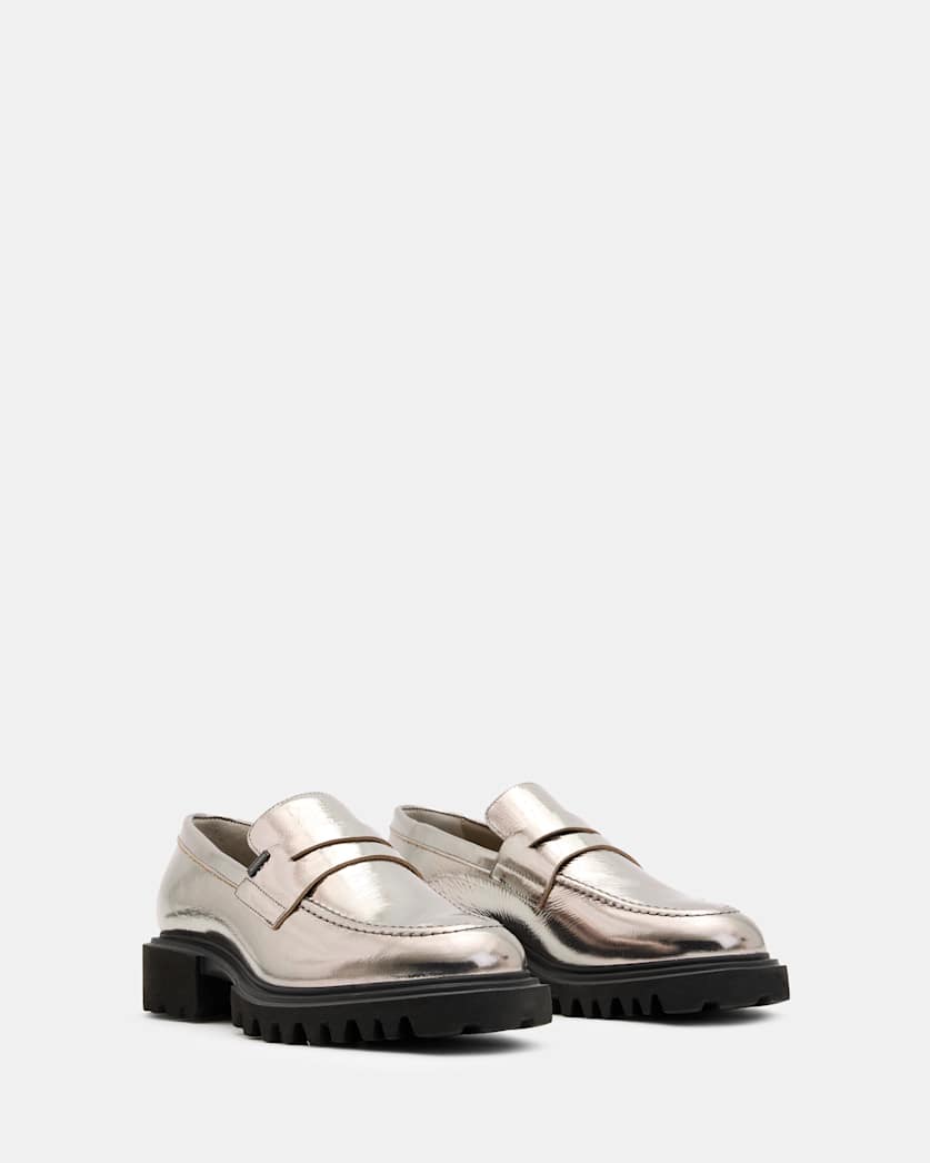 Lola Leather Loafers Gunmetal Grey | ALLSAINTS